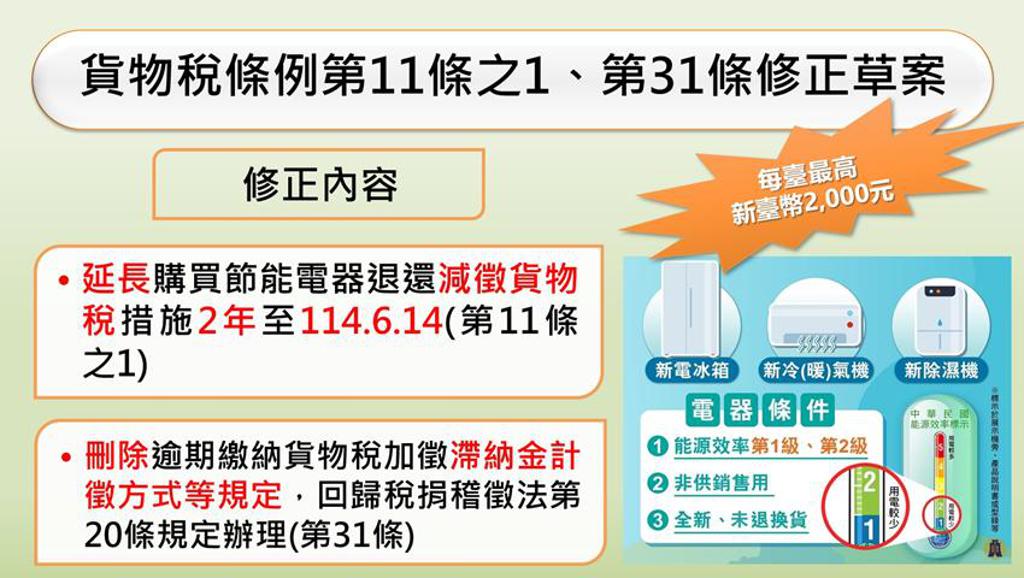 稅務申報｜購買節能電器減徵貨物稅期限延長至114年6月14日｜大正聯合會計事務所